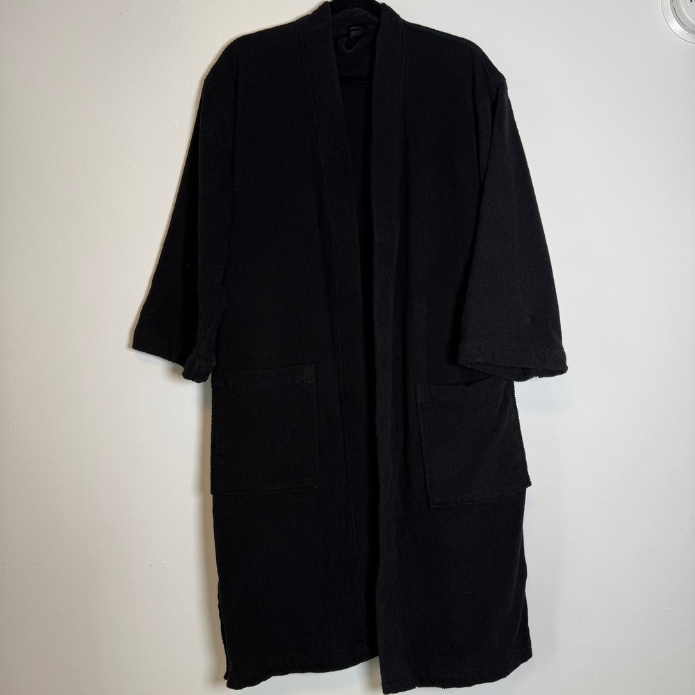 HM HOME Black Textured Robe Shawl Collar Tie Waist Women's S M